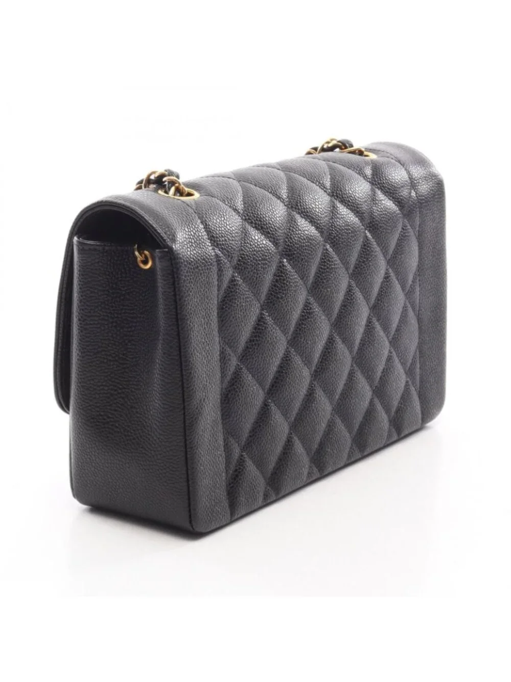 Chanel Shoulder Bag Quilted Diana Flap Black Caviar Leather Chain